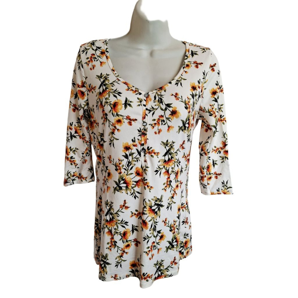 Piphany White Orange Floral bloomcore Cottagecore Tunic Top Small soft nwt